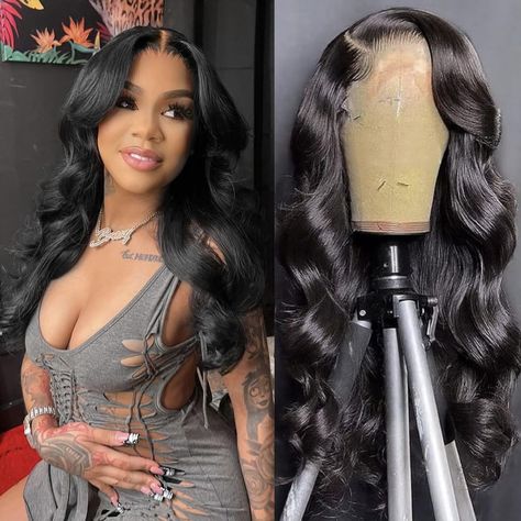 PRICES MAY VARY. 13x6 Lace Front Human Hair Wig Quality: Body Wave Lace Frontal Wigs is 100% Human Hair, HD Transparent Lace Frontal Human Hair Wigs for Women with Baby Hair Glueless Wigs Human Hair Pre Plucked. Virgin Hair Soft,Smooth,No Tangles or Shedding, No Smell. HD Lace Frontal Wigs Human Hair:13x6 HD Lace Front Glueless Wigs Human Hair.Average Cap Size (22-22.5 Inch)with 4 Combs and Two Adjustable Straps Make It Easy to Install,.Breathable & HD Lace Front Match More Skins. Human Hair Lac Best Amazon Wigs, Straight Wig Styles, Lacefront Wig Styles, Hair Styles Wig, Amazon Wigs, Sleeping With Wet Hair, Hot Curlers, Frontal Wig Body Wave, Wigs Body Wave