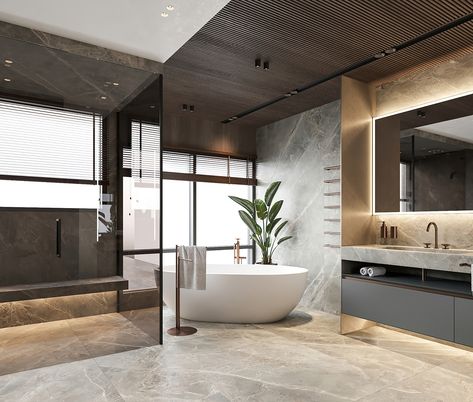 Modern Big Bathroom, Big Bathroom Design, Master Bathrooms Luxury, Bathroom Inspo Interior Design, Bedroom Design On A Budget, Bedroom Decor On A Budget, Luxury Bathtub, Big Bedrooms, Diy House Renovations