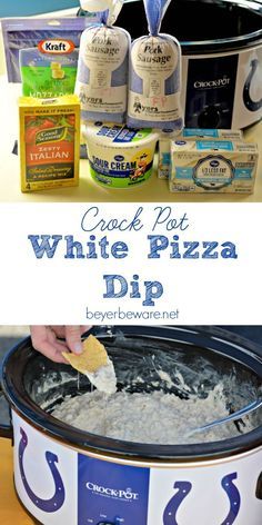 Crock Pot White Pizza Dip recipe is a great alternative to the traditional sausage queso dip. Brings all the flavors from pizza on the end of chip. Crockpot Pizza Dip, Sausage Queso Dip, White Pizza Dip, Sausage Queso, Pizza Dip Recipes, Hot Dips, Sausage Dip, Crock Pot Dips, Pizza Dip