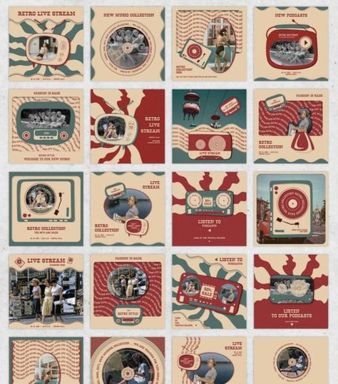 Are you one of those who like the past better than the present? Take inspo from this jolly vintage aesthetic! Save this pin for later and follow Mused to source your inspiration Graphic Shapes Design, Vintage Template, Retro Logo Design, Logo Design Inspiration Creative, Retro Graphic Design, Vintage Instagram, Instagram Template Design, Webpage Design, Social Media Design Inspiration