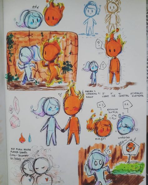 Fireboy And Watergirl Tattoo, Fireboy And Watergirl Fanart, Wade X Ember, Fire Boy And Water Girl, Elemental Fanart, Ember X Wade, Fireboy And Watergirl, Water Girl, Types Of Art Styles