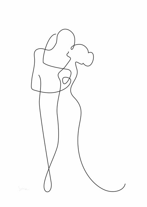 Lovers Line Drawing, Line Art Of Couple, Couple Dancing Line Art, Minimal Love Art, Wedding Line Drawing, Line Art Person, Couple Outline Art, Body Line Art Couple, Couple One Line Art