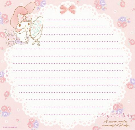 Kawaii Printables, Memo Pad Design, Hello Kitty Printables, Character Profiles, Writing Paper Printable Stationery, Note Writing Paper, Writing Paper Printable, Memo Notepad, Sanrio My Melody