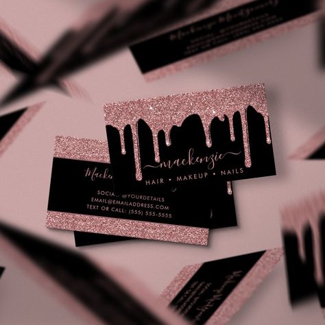 Glitter Business Cards, Tech Ideas, Salon Logo Design, Black And Rose Gold, Qr Code Business Card, Rose Gold Sparkle, Visiting Card Design, Luxury Business Cards, Lash Tech