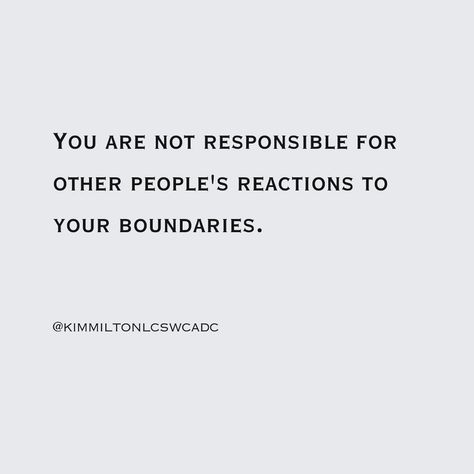 💯✨3️⃣ essential reminders ⬇️ ✨Your boundaries are valid and essential for your well-being, regardless of how others react to them. ✨You are not responsible for managing other people’s emotions when setting and enforcing boundaries. ✨Trust in your right to prioritize your mental and emotional health through healthy boundaries, regardless of others’ responses. ✨💕be sure to follow @kimmiltonlcswcadc for more. We explore boundaries, self-worth, vulnerability, and everything in between. ✨💕 . .... Disrespecting Boundaries Quotes, You Are Not Responsible For Other People, Be Responsible Quotes, Enforcing Boundaries, Responsibility Quotes, Boundaries Quotes, Self Care Bullet Journal, Healthy Boundaries, Emotional Regulation