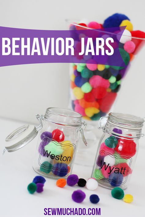 Behavior Jars for Kids made with the Silhouette and Clear Sticker Paper Dojo Ideas, Reward Jar, Behavior Rewards, Behavior Chart, Toddler Classroom, Kids Rewards, Toddler Discipline, Quiet Book Patterns, Smart Parenting