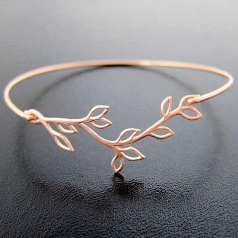 Laurel Branch Bracelet - 14k Rose Gold Filled Bridal & Bridesmaid Bracelet - A rose gold plated olive vine with delicate open leaves has been transformed into a dainty & elegant bangle bracelet with 14k Rose Gold Filled bangle band... Perfect for everyday wear, or a gorgeous bridesmaid gift bracelet Olive Branch Jewelry, Rose Gold Bridesmaid Jewelry, Branch Bracelet, Gold Bridesmaid Jewelry, Bridesmaid Bracelet Gift, Jewelry Bangles, Rose Gold Bridesmaid, Gift For Bridesmaids, Laurel Leaf