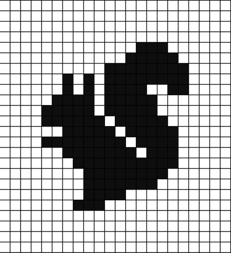 A pixel art template of a Squirrel's silhouette. Squirrel Pixel Art, Tiny Pixel Art Templates, Pixel Squirrel, Squirrel Silhouette, Crochet Graphs, Machine Knit, Tiny Cross Stitch, Pixel Art Templates, Perler Bead Templates