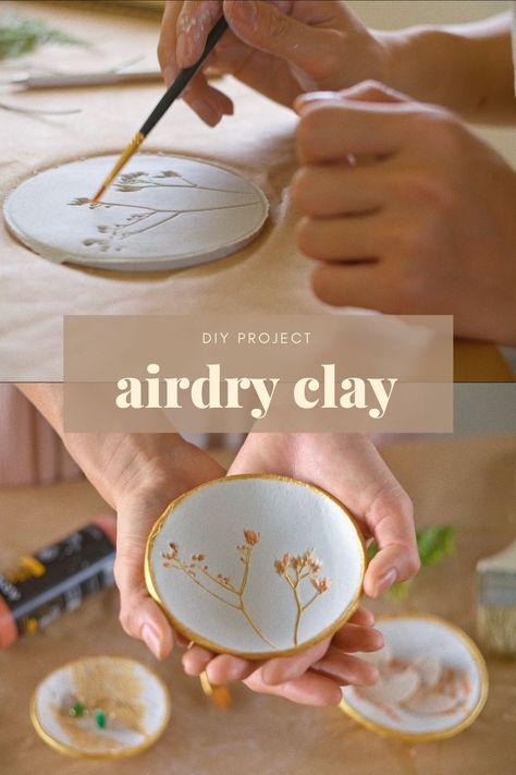 How To Dry Air Dry Clay, Clay Imprints With Plants And Flowers, What Paint To Use On Air Dry Clay, Air Dry Clay Flower Press, Air Dry Clay How To Use, Diy Dry Clay Projects, Air Dry Clay Luminaries, Painting Air Dry Clay Tutorials, Handmade Clay Gift Ideas