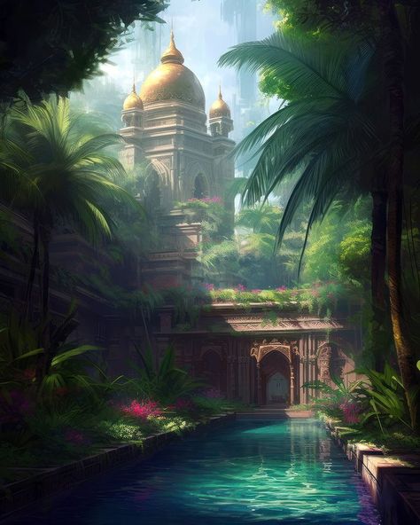 Jungle Palace, Arabic Aesthetic, Fantasy Country, Indian Forest, Beautiful Background, Fantasy Novel, Beautiful Backgrounds, Fantasy World, Palace