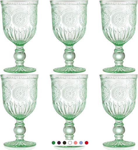 vintage, wine,goblet, green, stem glass, affiliate, multi colors available, new year same.. dishwahser safe Colored Goblets, Fancy Wine Glasses, Amber Wine Glasses, Black Wine Glasses, Cute Wine Glasses, Green Wine Glasses, Pink Wine Glasses, Colored Wine Glasses, Glass Goblets