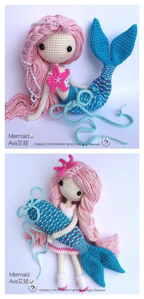 Crochet Amigurumi Mermaid Doll Pattern | Jump on board the mermaid trend with this amigurumi pattern Crocheted Mermaid, Doll Amigurumi Free Pattern, Skirt Diy, Doll Patterns Free, Confection Au Crochet, Crochet Mermaid, Pola Amigurumi, Crochet Unicorn, Crochet Amigurumi Free Patterns