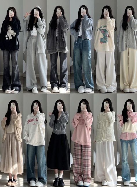 Winter Outfits Women Korean, Korean Outfits Cold Weather, Korea Aesthetic Outfit, Korean Spring Outfits Casual, Outfits Ideas Korean Style, K Pop Idols Female Outfits, Cold Korean Outfits, Modest Acubi Style Outfits, Craftcore Outfit