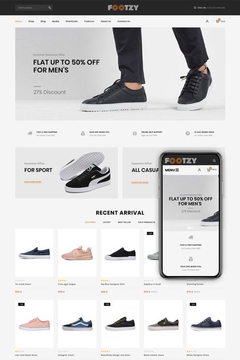 Footzy - Shoes Store WooCommerce Theme Shoe Website Design Inspiration, Shoe Website, Website Slider, Shoe Store Design, Online Store Design, Ecommerce Web Design, Trading Quotes, Dropshipping Store, Shopify Website Design