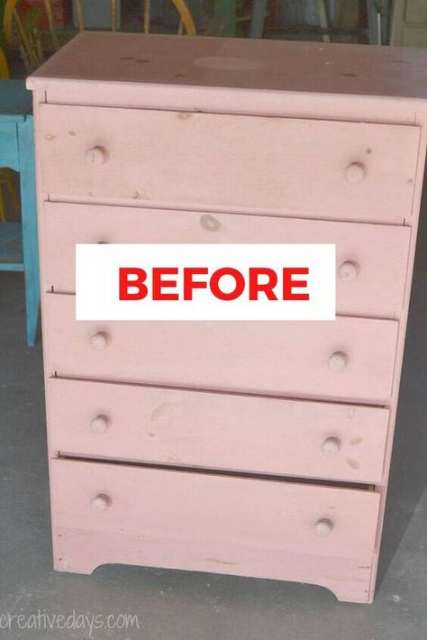 Dresser Makeover Diy, Pink Chest Of Drawers, Dresser Upcycle, Chest Of Drawers Makeover, Easy Weekend Projects, Diy Dresser Makeover, Country Chic Paint, Small Chest Of Drawers, Budget Home Decorating