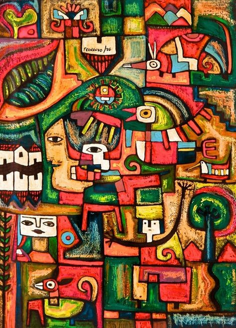 'Eternal Happiness' by Fernando Llort (El Salvador) Latin Decor, El Salvador Art, El Salvador Culture, Latin American Art, Culture Art, Art Lessons, Art Wallpaper, Folk Art, Illustration Design