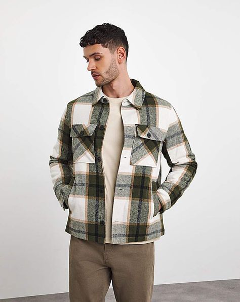 Step out in style this season with the Jacamo quilted lined shacket in a green check. A versatile jacket that will keep you warm and comfortable throughout the colder months. Wear alone with a classic tee or layer for a new take on the outfit. However you choose to wear it, you'll be dressing in style! Shakets Mens, Green Plaid Shirt Outfit Men, Men's Winter Jacket, Layering Clothes Men, Men Shacket Outfit, Shacket Outfit For Men, Winter Shirts Men, Check Shacket Outfit, Winter Layering Outfits Men