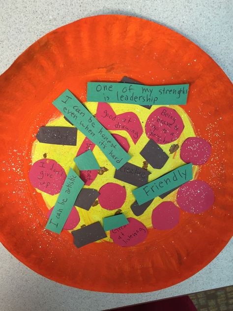 Self esteem pizza  For this activity I start out by asking first if the children like pizza and then what toppings they get on their pizza. Make sure to clarify you are making a p... Self Esteem Activities, Social Skills Groups, Group Counseling, Counseling Lessons, Elementary Counseling, Social Skills Activities, Social Emotional Learning Activities, Teaching Social Skills, School Social Work