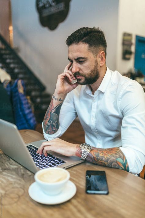 Men Business Photoshoot Ideas, Successful Man Photography, Realtor Picture Ideas Men, Coffee Photography Men, Men At Work, Man With Laptop, Man Studying, Business Man Photography Office, Man Working On Laptop