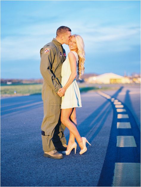 Air Force Couple Pictures, Pilot Engagement Photos, Airplane Photoshoot, Military Couple Pictures, Navy Pictures, Pilot Wedding, Ucf Grad, Military Couples Photos, Military Engagement Photos