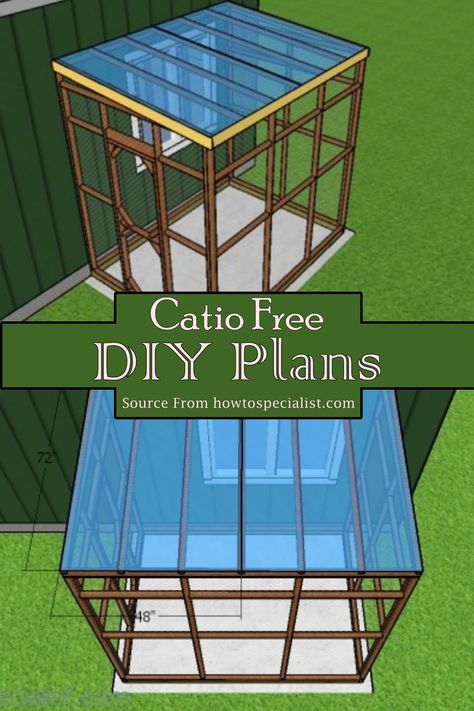 Homemade Catio Ideas, Catio Chicken Coop, Cat Enclosure Outdoor Diy Easy, Free Catio Plans How To Build, Cat Patio Diy How To Build, Catio Plans On Deck, Catio Building Plans, Free Catio Blueprints, Catios Diy Large