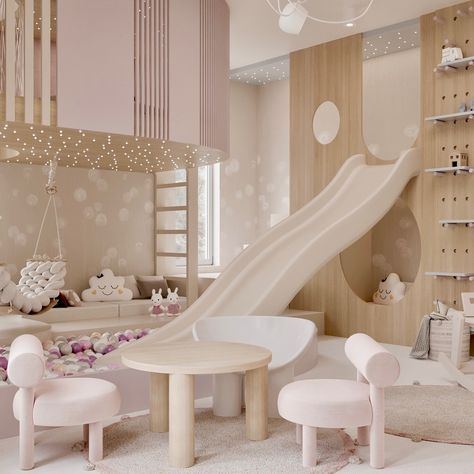 Welcome to Harper’s versatile playroom! We’ve designed this space with a neutral and pastel color scheme, adding a touch of girly charm. 🦋🦋 It features everything a child could dream of: 🔸 an upper level with a slide into a large ball pit 🔸 an arts and crafts area 🔸 a comfy hammock swing 🔸 a reading corner on top of the mezzanine 🔸 a super cool hideout 🔸 a stage for dancing and singing! Whether it’s a musical performance, a game of hide and seek, or a crafting session, we’ve got it ... Montessori Playroom Ideas, Musical Performance, Montessori Playroom, Montessori Furniture, Pastel Color Schemes, Kids' Furniture, Kids' Playroom, Model House, Architecture Model House