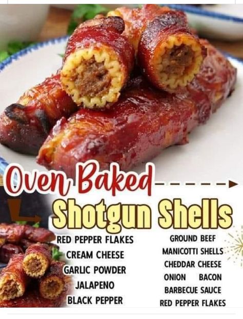 Oven Baked Shotgun Shells, Oven Baked Shotgun Shells Recipe, Baked Shotgun Shells, Shotgun Shells Recipe, Stuffed Jalapenos With Bacon, Stuffed Shells Recipe, Shotgun Shell, Barbecue Sauce, Red Pepper Flakes