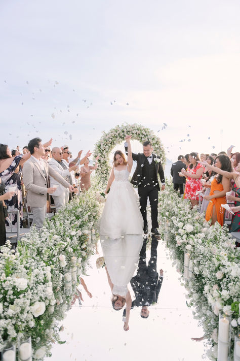 Mirror Walkway, Mirrored Wedding Aisle, Thai Resort, Wedding Walkway, Glass Walkway, Wedding Isles, Wedding Mirror, Phuket Wedding, Flower Arch