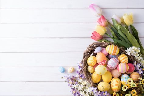 Happy easter day colorful eggs in nest a... | Premium Photo #Freepik #photo #flower-flatlay #easter-flowers #flower-top-view #flat-lay Happy Easter Wallpaper, Happy Birthday Flowers Wishes, Easter Frame, Greeting Card Image, Easter Wallpaper, Easter Pictures, Easter Clipart, Easter Photos, Easter Greeting Cards