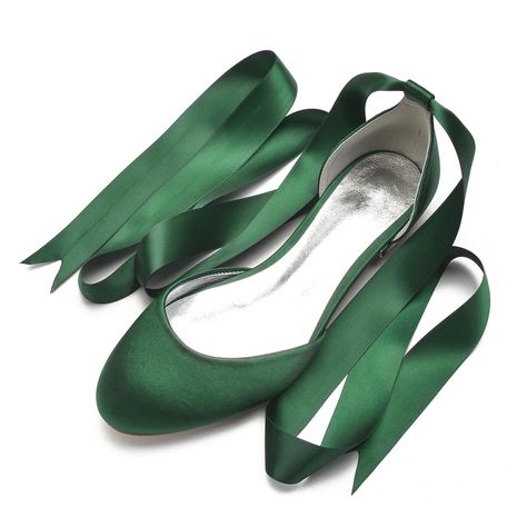 Ballet Flats Satin Comfortable Closed Toe Ribbon Tie Women Bride Wedding Shoes,Green,8 Wedding Ballerina, Fun Flats, An Inspector Calls, Inspector Calls, Satin Ballet Flats, Green Flats, White Wedding Shoes, Wedding Hair Jewelry, Wedding Shoes Flats