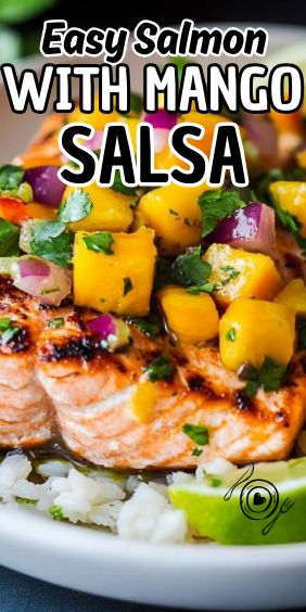 Easy Salmon with Mango Salsa Mango Glaze Recipe, Salmon Mango Salsa, Salmon With Mango Salsa, Mango Salmon, Salmon With Mango, Jerk Salmon, Mango Salsa Salmon, Bbq Salmon, Mango Salsa Recipes