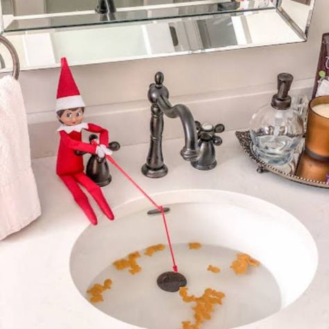 Top 10 Mischievous Elf on The Shelf Bathroom Ideas | Big Bathroom Shop Elf On Shelf Fishing Goldfish, Elf Night One, Elf On The Shelf Fishing Goldfish, Elf Fishing For Goldfish, Elve Ideas, Elf On The Shelf Ideas For Toddlers First Time, Elf 2023, Easy Elf On The Shelf, Elf Ideas Easy