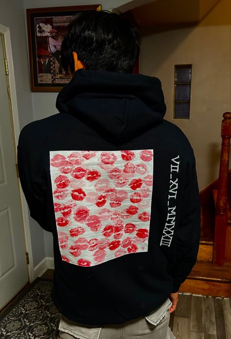 kiss hoodie, diy, relationship, crafts, gifts, kiss print, designer. Kiss Hoodie Making, Homemade Hoodie For Boyfriend, Bf Hoodie Ideas, Hoodies To Get Your Boyfriend, Lipstick Hoodie For Bf, What To Get A Boyfriend For Christmas, Lipstick Sweatshirt For Bf, Kiss Print Hoodie For Boyfriend, Kiss Hoodie Tik Tok Trend