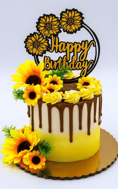 Sunflower Themed Birthday Cake, Cake Designs Sunflower, Sunflower Design Cake, Sunflower Birthday Cake For Women, Sunflower Cake Birthday, Sunflower Theme Cake, Sunflower Cake Design, Sunflower Cake Birthday Simple, Happy Birthday Sunflower