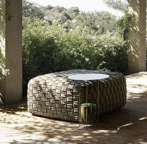 The Hyde Pouf by Vincent Van Duysen is designed to enhance the comfort of the outdoor living space. Crafted from waterproof materials, its interwoven band finish echoes the Palinfrasca theme. To pair with any chair or sofa from the Outdoor Collection. Dimensions: W 35 3/8” x H 15 3/4” x D 35 3/8” Weaving in polypropylene band in Anthracite Grey Outdoor Beanbag Chairs, Luxury Terrace, Vincent Van Duysen, Garden Coffee Table, Outdoor Bean Bag, Outdoor Coffee Table, Outdoor Pouf, Grand Hyatt, Outdoor Ottomans