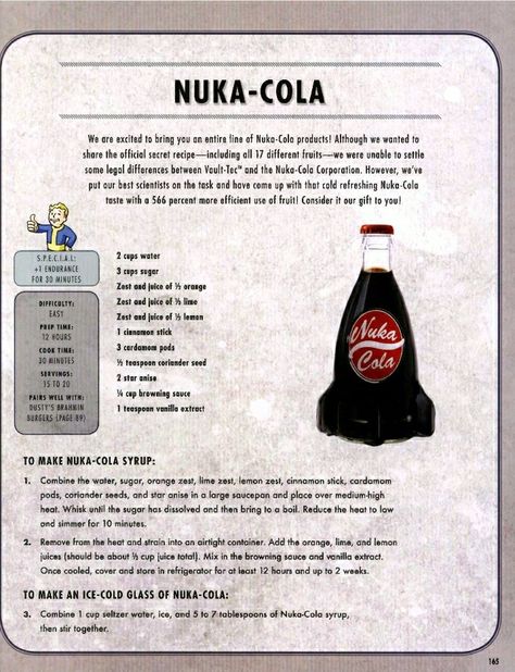 Fallout Drink Recipes, Nuka Cola Quantum Recipe, Fallout 4 Recipes, Fallout Themed Party Food, Fallout Food Recipe, Fallout Cookbook, Fallout Recipes, Fallout Food, Nuka Cola Recipe