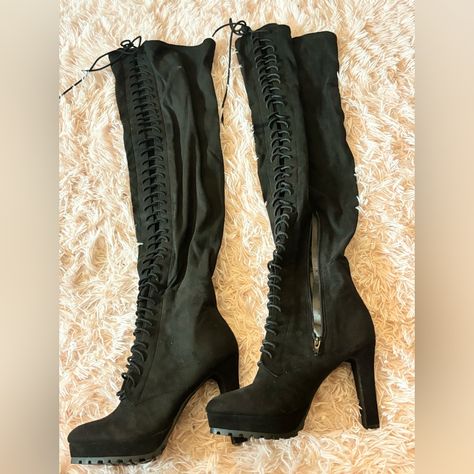 Women’s Faux Suede Thigh High Heeled Boots -Size 11 -Black - New: Never Worn - Functional Side Zipper - No Box Included -Smoke Free Home Thigh Highs, Thigh High Suede Boots, Thigh High Heels, High Heeled Boots, Thigh High Boots Heels, High Heel Boots, Thigh High, Suede Boots, Over The Knee Boots