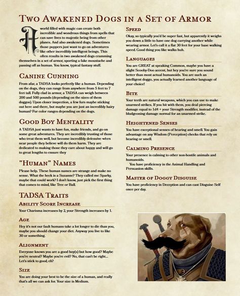 Dnd Dog, D D Races, Home Brewery, Dnd 5e Homebrew, Dungeons And Dragons Homebrew, Home Brewing, Role Playing, Game Design, Dungeons And Dragons