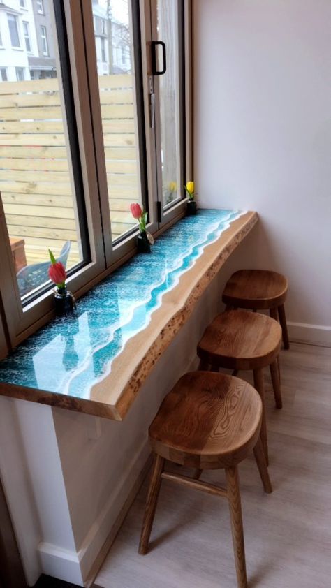 tidesofteal on Instagram: RESIN OCEAN BAR TOPS How I made these beautiful resin ocean bar tops. ✨ Step 1. Clear coat underside of wood Step 2. Wave layer 1 Step… Kitchen Counter Epoxy, Bar Top Epoxy, Tiny Castle, Wood Bar Top, Epoxy Kitchen, Metal Shop Building, Resin And Wood Diy, Epoxy Coffee Table, Resin Table Top