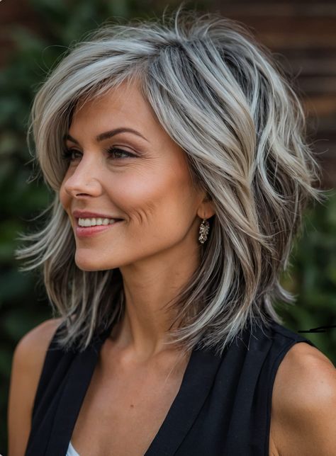 Haircuts For Medium Length Hair, Layered Haircuts For Medium Hair, Haircuts For Medium Hair, Haircut And Color, Penteado Cabelo Curto, Medium Hair Cuts, Medium Length Hair Cuts, Grey Hair, Great Hair