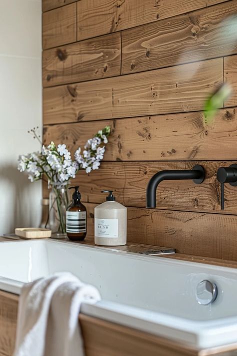 Explore unique shiplap bathroom wall ideas to elevate your space with charm and sophistication. Get inspired to create a serene retreat at home! Small Bathroom With Shiplap, Bathrooms With Shiplap, Wood Walls Bathroom, Plank Wall Bathroom, Shiplap Powder Room, Bathroom Wall Ideas, Shiplap Bathroom Wall, Log Cabin Bathroom, Wood Shiplap Wall