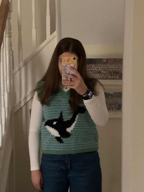 Crochet Animal Sweater, Orca Sweater, Crochet Orca, Crochet Sweater Vest, Crochet Dreams, Crochet Whale, Crochet Sheep, Animal Sweater, Crocheting Projects