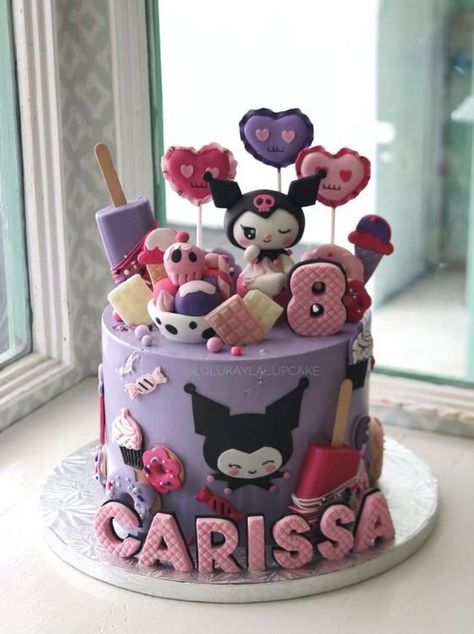 Kuromi cake, mini cakes birthday, cake design birthday, beautiful birthday cakes: kuromi cake 3d kuromi cake 7 kuromi cake 8 kuromi cake 9 kuromi cake vintage #kuromicake Hello Kitty Friends Birthday Party Ideas, Pastel Kuromi, Kuromi Birthday Party, 3d Kuromi, Dolphin Birthday Cakes, Kuromi Cake, Cake Design Birthday, Tort Hello Kitty, Sanrio Birthday