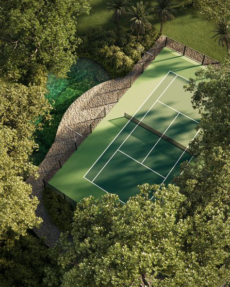 We're a brazilian studio specialized in #architecturalrendering, also known as #architecturalvisualization, for real estate businesses, architects and designers. Tennis Court Landscape, Hidden Tennis Court, House With Tennis Court, Tennis Court Backyard, Tennis Court Design, Private Tennis Court, Video Sport, Tennis Aesthetic, Tennis Life