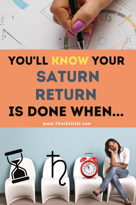 Top image is of a hand making marks with a pen on an astrology birth chart. Bottom image is of a woman sitting in a chair bored and waiting, with a sand timer, a Saturn glyph, and a clock sitting in the 3 chairs to her left. Saturn Return Astrology, Aquarius Saturn, Learning Astrology, Astrology For Beginners, Birth Charts, Saturn Return, Birth Chart Astrology, Care Box, Learn Astrology