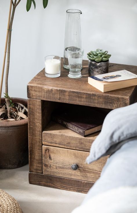 Cube Bedside Table, Chunky Furniture, Wooden Bedside Tables, Rustic Bed Frame, Rustic Bedside Table, Eating Table, Wooden Bedside Table, Wood Bedside Table, Pine Furniture