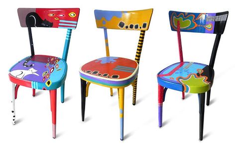 decorated objects | chiaragobbo Painting Old Chairs, Painted Chair, Old Chair, Old Chairs, Chair Makeover, Painted Chairs, Diy Home Furniture, Funky Painted Furniture, Mural Painting