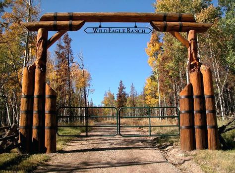 Wild Eagle Ranch Entry Gate Gates For Sale | Ranch entrance ideas, Farm ... Sliding Gate Ideas, Farm Signs Entrance, Ranch Entrance Ideas, Landscaping Entrance, Ranch Entrance, Entrance Gates Driveway, Wild Eagle, Farm Entrance, Ranch Gates