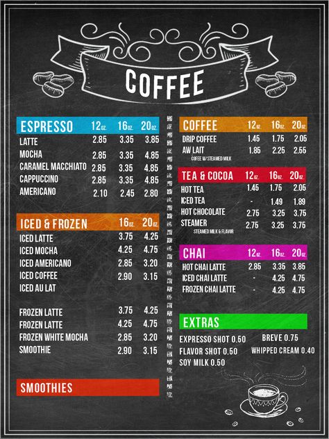 This is entry #26 by avalenti2 in a crowdsourcing contest Design Menu Boards for Coffee Shop for $175.00 posted on Freelancer! Coffee Shop Menu Board, Cafe Menu Boards, Coffee Menu Design, Menu Board Design, Coffee Food Truck, Food Truck Menu, Gourmet Burger, Cafe Menu Design, Mobile Coffee Shop