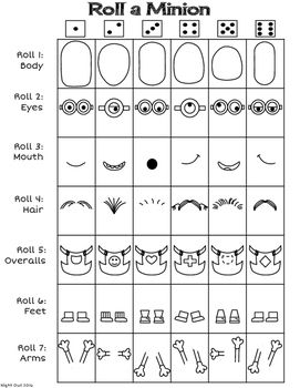 Fun drawing activity for students of all ages. Roll then draw each part of your very own minion character! Roll To Draw, Drawing Bingo, Roll A Drawing, Roll And Draw Free Printables, Roll A Character, Roll And Draw, Trendy Art Ideas, Art Ideas Drawing, Students Drawing